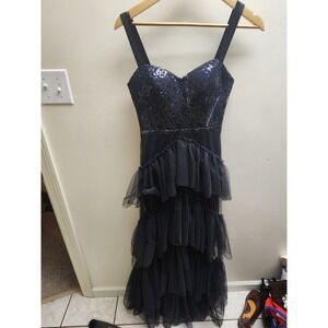 City Studio Black Sequin Lace Corset Tiered Tulle Ruffle Formal Prom Dress 3/4